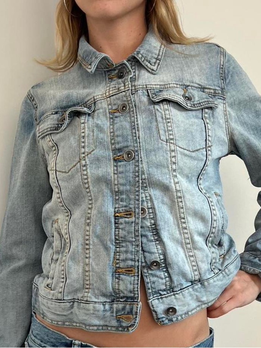 Light Blue Denim Stretch Jacket by Suko Jeans Size L